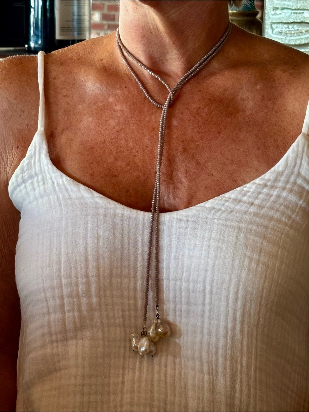 Pink crystal Lariat Necklace